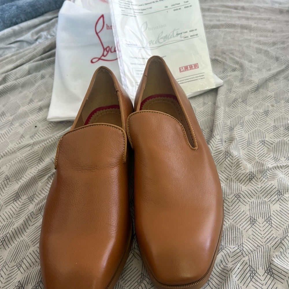 Men's CHRISTIAN LOUBOUTIN Size 10.5 Miele Tan Leather DANDELION FLAT Loafers